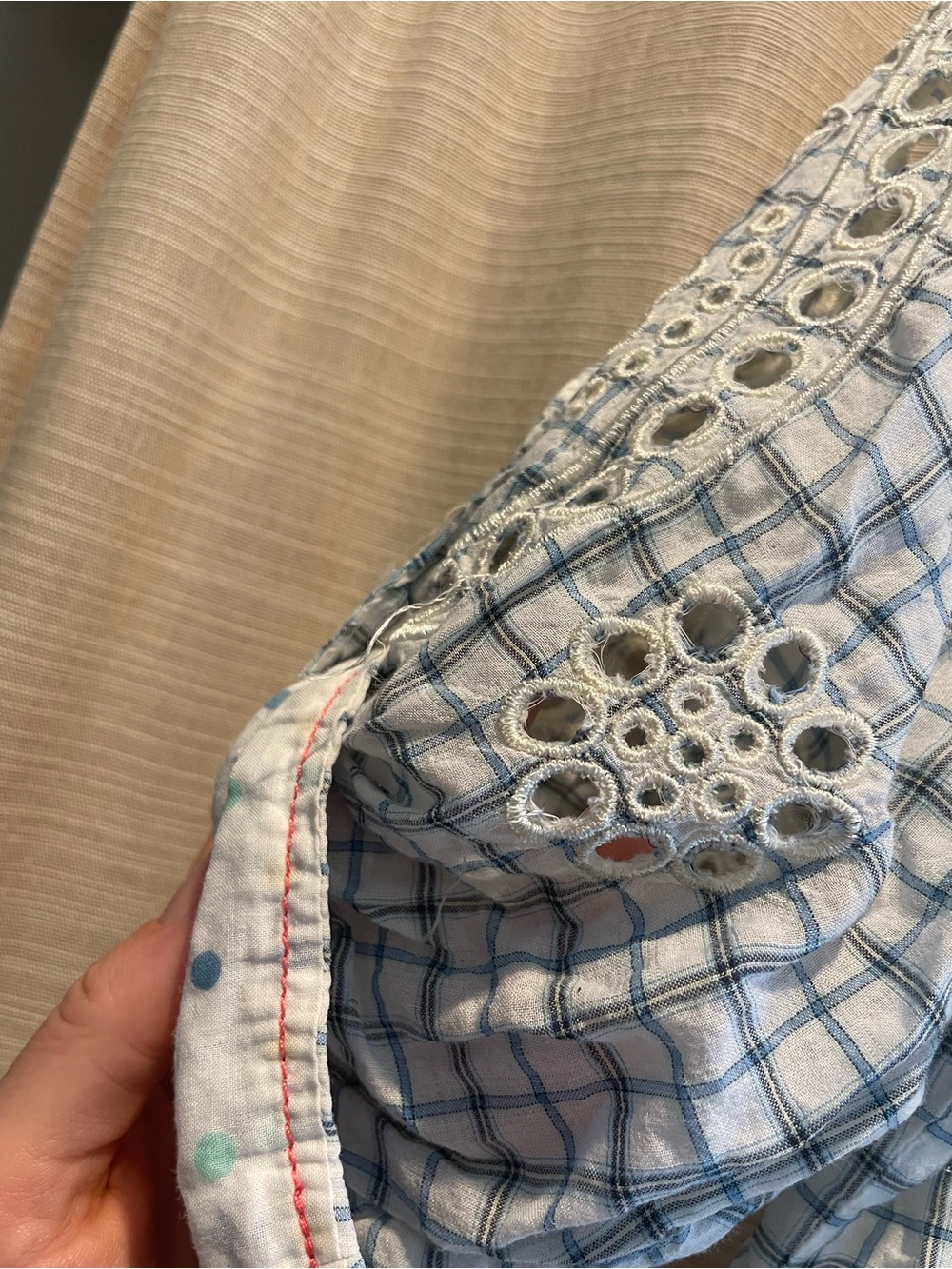 3 J Workshop Johnny Was Light Blue Plaid Eyelet-Accent Button Down Shirt - Picture 7 of 10